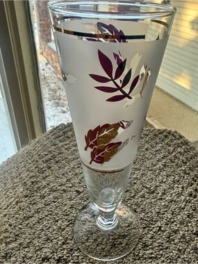 Vintage Libbey "Golden Foliage" Frosted Pilsner Glass MCM Barware 1953-1978